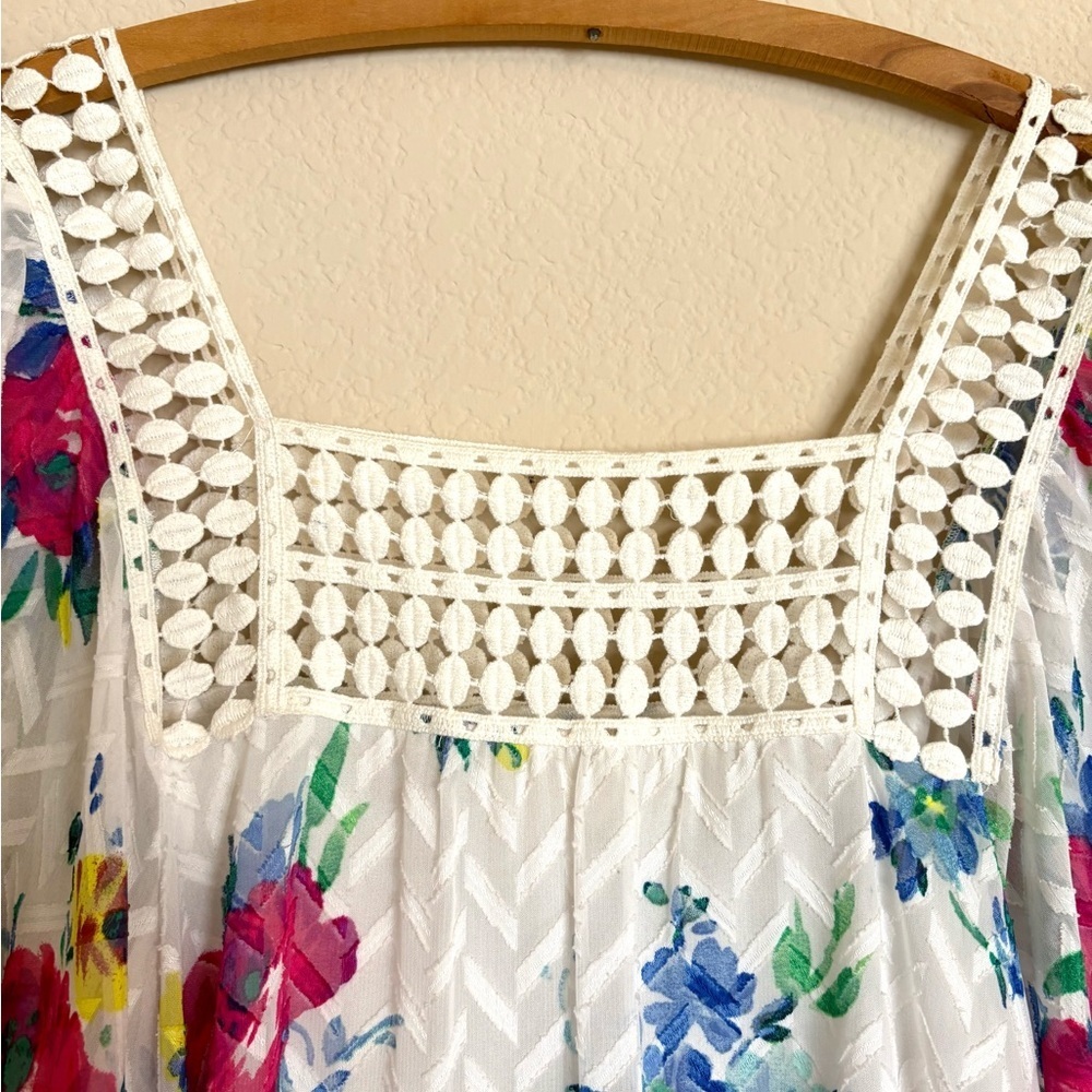 Meadow Rue Anthropologie Boho Babydoll Peasant Top M Crochet Floral Cottagecore - Picture 6 of 10